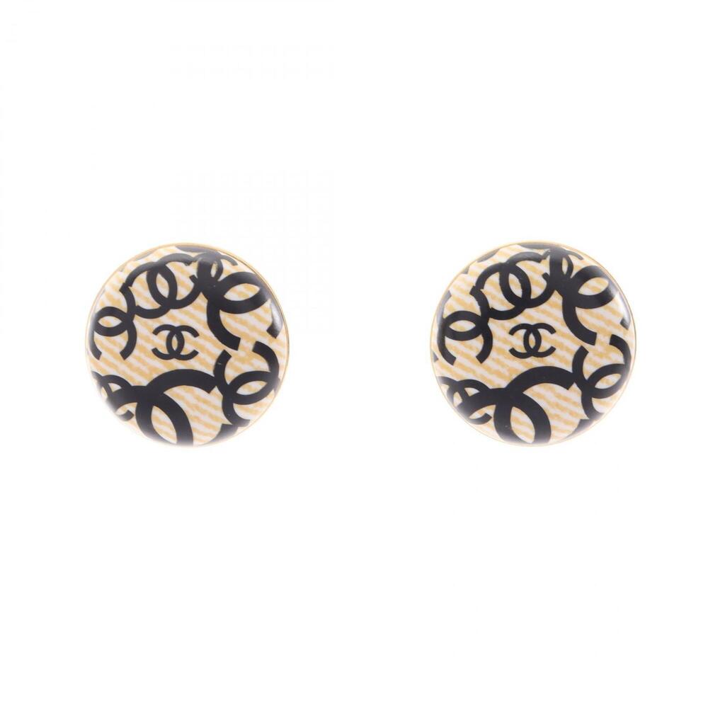 Chanel Coco Mark Round Earrings 02P Jewelry GP (Gold Plated) Plastic Women's ...